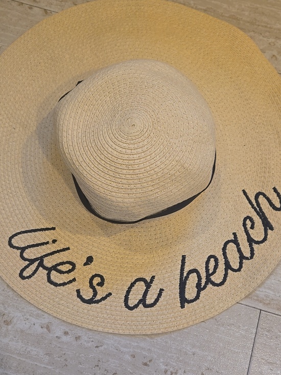 Serra Accessories - Serra "Life's a Beach" Tan Wide Brim Oversized Sun Hat